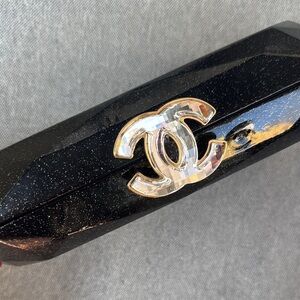 AUTH 2008 CHANEL Minaudière Swarovski CC Clasp Black Glitter Clutch *RARE